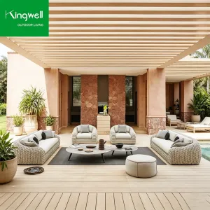Modern Luxury Design Outdoor Garden Furniture Set Rattan PE Wicker Lounge Sofa Waterproof Cushions Apartment Courtyard Living