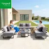Modern Luxury Outdoor Aluminum L U Shape Garden Sectional Patio Sofa Set with Coffee Table Waterproof Hotel Park Use