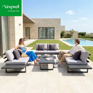 Modern Luxury Outdoor Aluminum L U Shape Garden Sectional Patio Sofa Set with Coffee Table Waterproof Hotel Park Use
