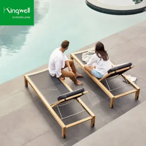 Modern Luxury Outdoor Teak Wood Chaise Lounge Pool Chair Sun Lounger Cushions UV-Resistant Eco-Friendly for Beach Pool Courtyard