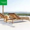Modern Luxury Outdoor Teak Wood Sun Lounger UV Resistant Solid Durable Waterproof Beach Sunbed Cushion for Hotel Garden Use