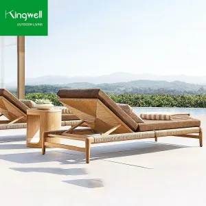 Modern Luxury Outdoor Teak Wood Sun Lounger UV Resistant Solid Durable Waterproof Beach Sunbed Cushion for Hotel Garden Use