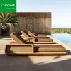 Modern Luxury Portable Outdoor Teak Wood UV Resistant Durable Waterproof Eco-Friendly Sun Loungers for Hotel Garden Use