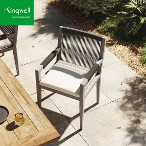 Modern Luxury Solid Teak Wood Waterproof Outdoor Rope Woven Stackable Portable Garden Dining Chair for Hotels Parks Gardens