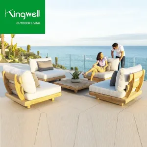 Modern Luxury Teak Wood Furniture with Cushions Sofa Set Outdoor Garden Patio Hotel Sectional Outdoor Sofa