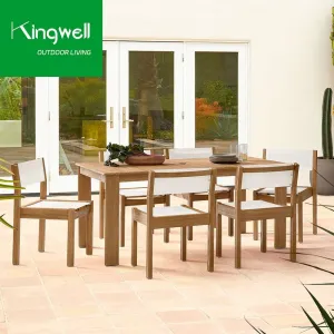 Modern Mesh Fabric Outdoor Furniture Teak Wood Garden Dining Table and Chair Set for Living Room Restaurant and Courtyard Use