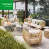 Modern Outdoor Aluminum Rattan Sofa Set Cushion Waterproof Garden Patio Furniture for Hotels Villas Courtyards Parks Dining