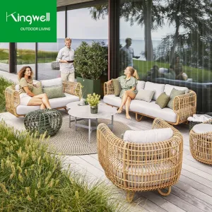 Modern Outdoor Aluminum Rattan Sofa Set Cushion Waterproof Garden Patio Furniture for Hotels Villas Courtyards Parks Dining