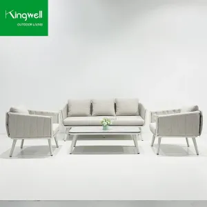 Modern Outdoor Dining Set Waterproof Fabric Patio Furniture Leisure Garden Aluminum Frame Park 6 Seater