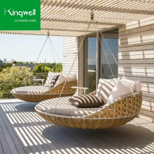 Modern Outdoor Furnitures Garden Patio Lounge Day Bed Hotel Aluminum Rattan Wicker Swings Daybed for Courtyard UV Resistant