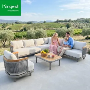 Modern Outdoor Garden Furniture Set Weather Resistant Modular Sectional Couch Aluminum Rope Woven Patio Sofa with Coffee Table