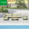 Modern Outdoor Garden Sofa Set Luxury and Aluminum L Shape Lounge Balcony Sofas for Patio Living Room or Hotels with Wood