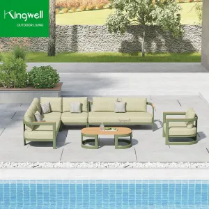 Modern Outdoor Garden Sofa Set Luxury and Aluminum L Shape Lounge Balcony Sofas for Patio Living Room or Hotels with Wood