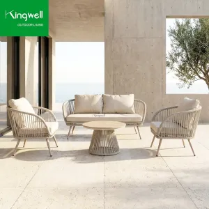 Modern Outdoor Rattan Dining Lounge Furniture Waterproof Eco-Friendly Aluminum Frame Garden Sofa Set for Resort Villas Backyard