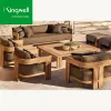 Modern Outdoor Solid Teak Wood Coffee Table and Sectional Sofa Set for Hotel Park or Apartment Living Room Garden