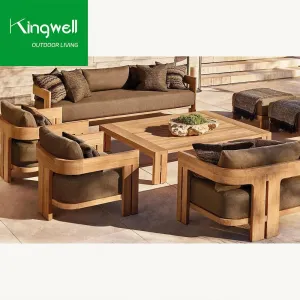 Modern Outdoor Solid Teak Wood Coffee Table and Sectional Sofa Set for Hotel Park or Apartment Living Room Garden