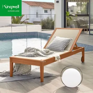 Modern Outdoor Teak Wood Sun Lounger with All-Weather Fabric Eco-Friendly UV Resistant for Pool Garden or Hotel Use