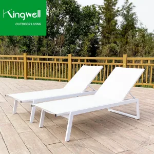 Modern Portable Aluminum Steel Wood Mesh Outdoor Chaise Sun Lounger Stackable Patio Furniture for Hotels Poolside Swimming Pools