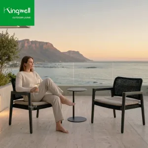 Modern Portable Patio Furniture Balcony Aluminum Rope Woven Waterproof Outdoor Lounge Chairs for Hotel Resort School Projects