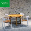 Modern Round Outdoor Furniture Teak Wood Dining Stackable Chairs Set Garden Wooden Table and Chair for Patio Dining Areas