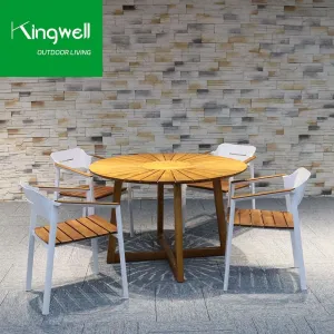Modern Round Outdoor Furniture Teak Wood Dining Stackable Chairs Set Garden Wooden Table and Chair for Patio Dining Areas