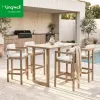 Modern Solid Teak Wood Aluminum Weather Resistant UV Resistant Restaurant Height Dining Bar Stools Set for Hotel Living Room