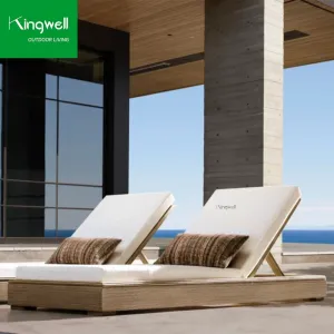 Modern Solid Teak Wood Outdoor Pool Lounge Furniture UV Resistant Durable Sun Loungers for Hotels Beaches Villas Courtyards