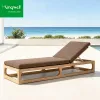 Modern Solid Teak Wood Sun Lounger Cushions Waterproof Durable Wheels-UV Resistant Eco-Friendly for Garden Beach Courtyard Use
