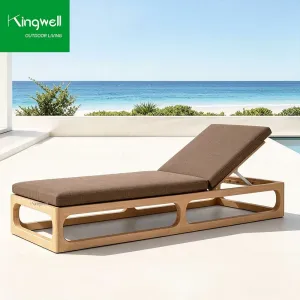 Modern Solid Teak Wood Sun Lounger Cushions Waterproof Durable Wheels-UV Resistant Eco-Friendly for Garden Beach Courtyard Use