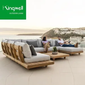 Modern Solid Wood Teak Outdoor Sofa L-Shape Sectional Sofas Outdoor Furnitures with Cushions for Garden Patio Hotel Courtyard