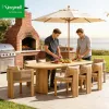 Modern Style Design Outdoor Dining Furniture Teak Wood Rope Weaving Garden Patio Table Sets Cushion for Park Use Weather