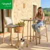 Modern Stylish Aluminum Metal Outdoor Dining Bar Furniture Set Teak Wood Table Water Resistant Commercial Use for Restaurants