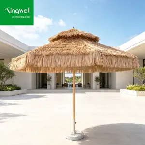 Modern Sun Proof UV Protection Thatch Roof Patio Umbrella Aluminum Waterproof Foldable Umbrellas for Courtyard Park Beach Garden
