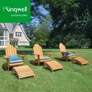 Modern Teak Adirondack Chair Ottoman Set Hotel Restaurant Furniture for Outdoor Garden Natural Wood Patio Furniture