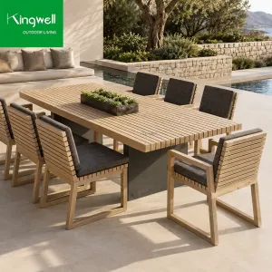 Modern Teak Solid Wood Outdoor Waterproof Dining Table and Chairs Set for Garden