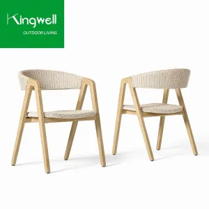 Modern Teak Wood Chair with PE Rattan Elegant All-Weather Indoor and Outdoor Garden Dining Furniture Portable for Park Events