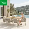 Modern Villa Luxury Aluminum Dining Table Chair Set with Armrest Lightweight Stackable Waterproof UV-Resistant Outdoor Furniture