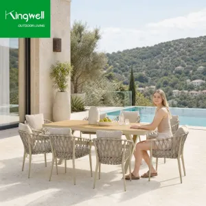 Modern Villa Luxury Aluminum Dining Table Chair Set with Armrest Lightweight Stackable Waterproof UV-Resistant Outdoor Furniture