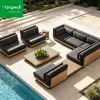 Modern Weather-resistant Teak Wood Outdoor Lounge Sectional Sofa Aluminum Frame UV-resistant FSC Certified for Hotels Resorts