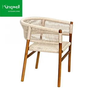 Modern Wonderful Teak Wooden Solid Waterproof UV Printed Garden Furniture Outdoor Patio Dining Chair Woven Rope Hotel