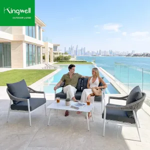 Modern 4 Seater Kingwell Powder Coated Aluminum High-Density Foam Durable Waterproof Outdoor Garden Hotel Apartment Balcony