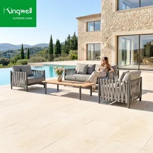 Modern 4 Seater Outdoor Furniture Powder Coated Aluminum Patio Sofa Set High-Density Foam Durable Waterproof for Garden
