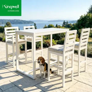2026 New Arrival Kingwell Luxury Commercial Use Outdoor Patio Furniture Lightweight Aluminum Bar Stools High Home Bar Hotel