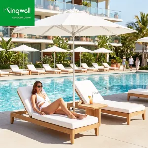 New Arrival Luxury Modern Pool Patio Furniture Set Sunbed Solid Wood Teak Chaise Outdoor Lounger for Hotel