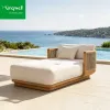 New Luxury Outdoor Teak Wood Furniture Double Seat Daybed Leisure Hotels Solid Wooden Sunbed for Swimming Pools Use