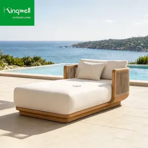 New Luxury Outdoor Teak Wood Furniture Double Seat Daybed Leisure Hotels Solid Wooden Sunbed for Swimming Pools Use