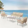 New Waterproof White Patio Plastic Wood Aluminum Conversation Couch Furniture Outdoor Garden Modular Sectional 4 Piece Sofa Set