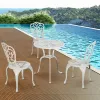 New White Garden Restaurant 4 Piece Dining Set Furniture Outdoor Patio Bistro Cafe Cast Aluminum Round Table and 3 Seater Chairs