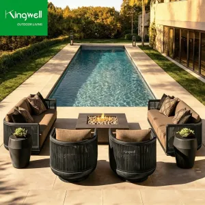 Nordic Style Eco-Friendly Solid Teak Wood Garden Sofa Durable Rope Woven Outdoor Furnitures for Home Villas