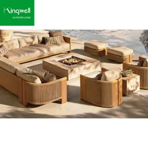 Nordic Style Patio Furniture Teak Wood Seating Sectional L Shape Waterproof Outdoor Sofa for Home Villas Resorts Projects